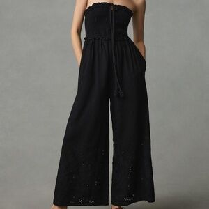 By Anthropologie Strapless Eyelet Jumpsuit Medium Black